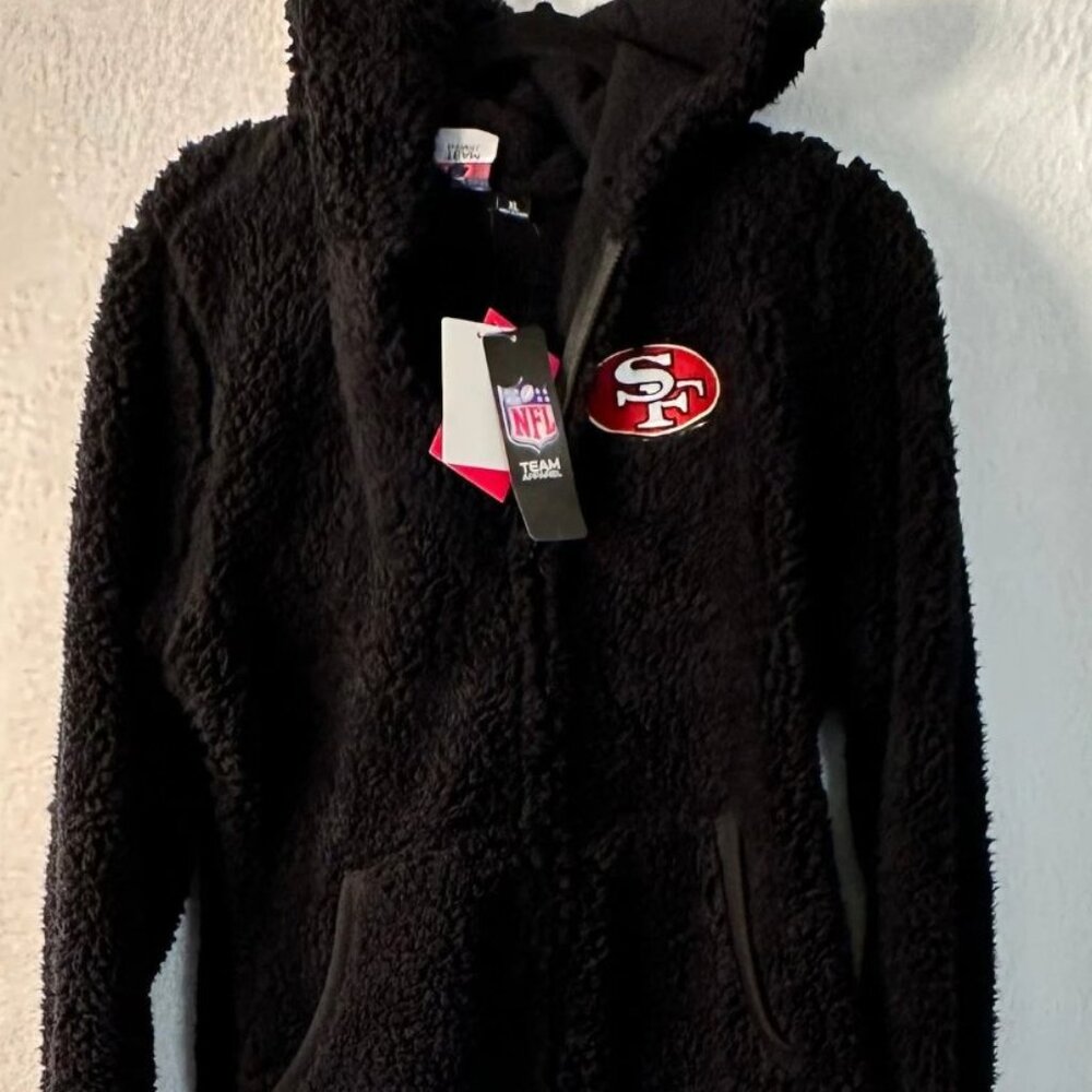 San Francisco 49ers Pajamas Womens XL Black Sherpa One Piece NFL Licensed